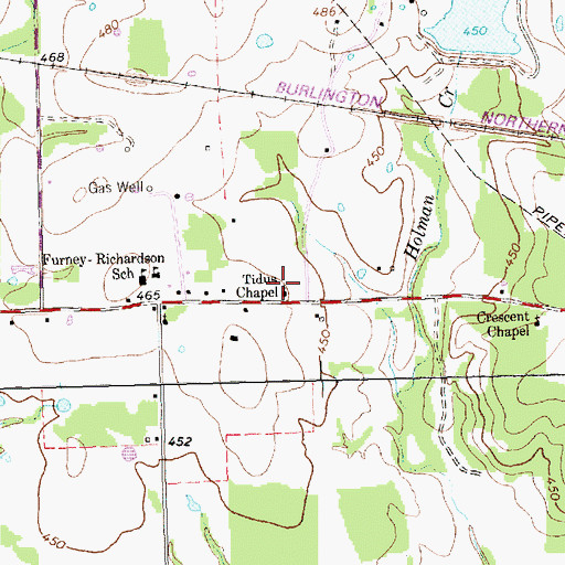 Topographic Map of Tidus Chapel, TX