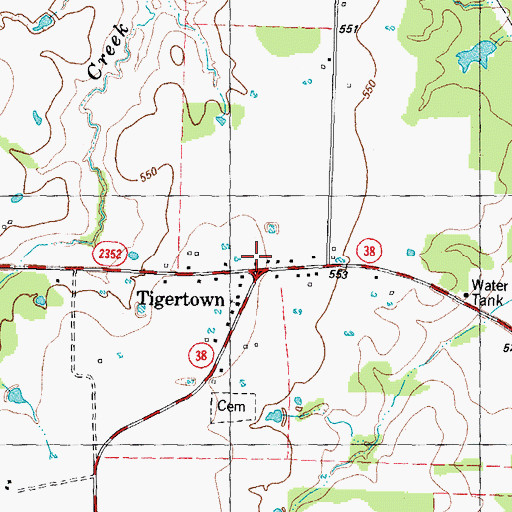 Topographic Map of Tigertown, TX