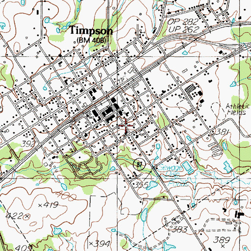Topographic Map of Timpson, TX