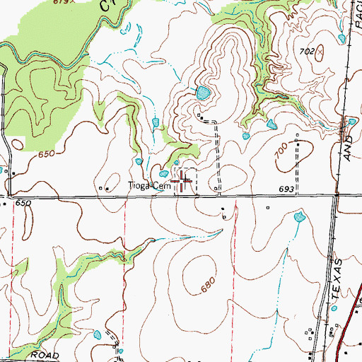 Topographic Map of Tioga Cemetery, TX