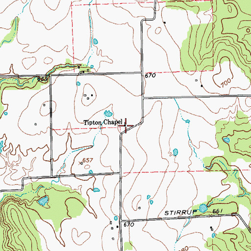 Topographic Map of Tipton Chapel, TX