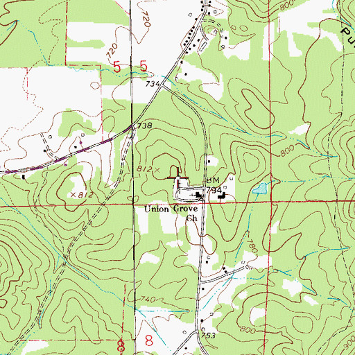Topographic Map of Union Grove Cemetery, AL