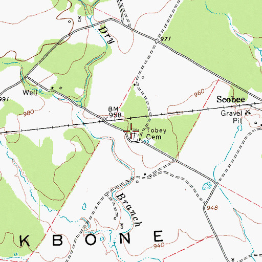 Topographic Map of Tobey Cemetery, TX