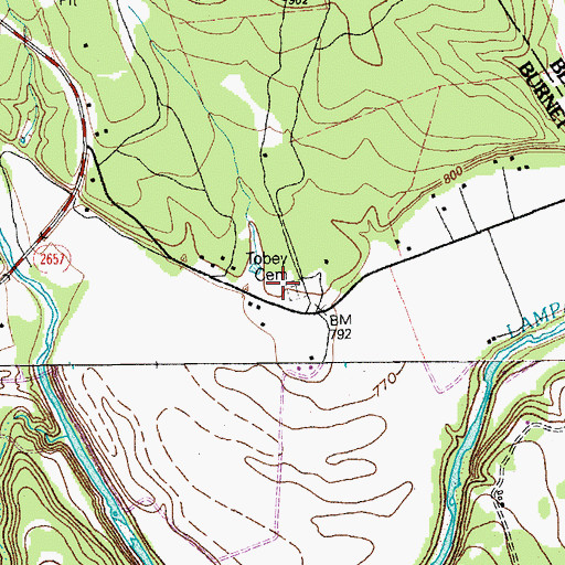 Topographic Map of Tobey Cemetery, TX