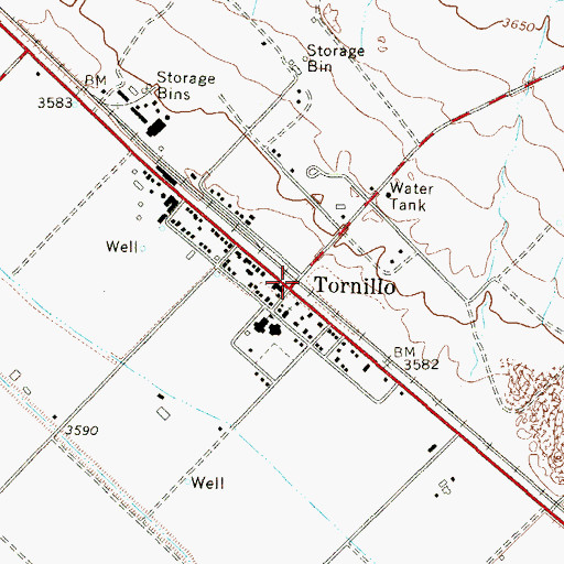 Topographic Map of Tornillo, TX