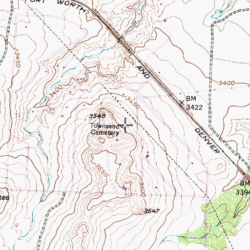 Topographic Map of Townsend Cemetery, TX
