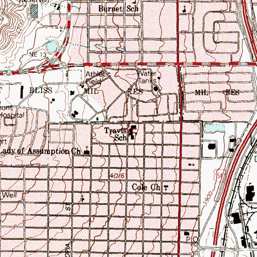 Topographic Map of Travis School, TX