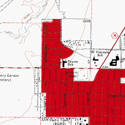 Topographic Map of Travis School, TX