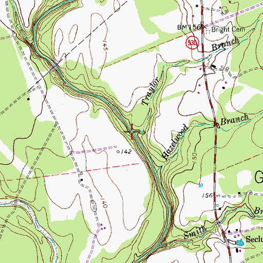 Topographic Map of Traylor Branch, TX
