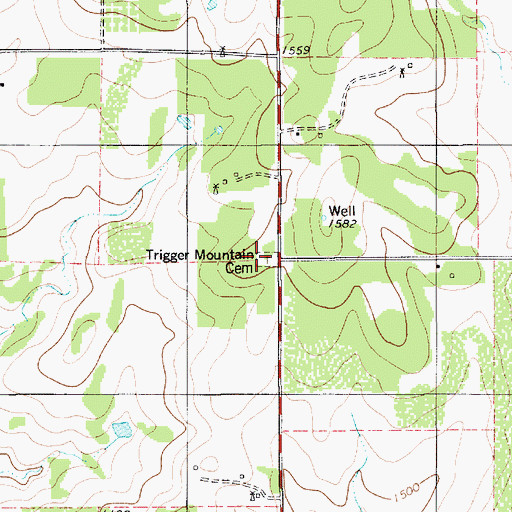 Topographic Map of Trigger Mountain Cemetery, TX