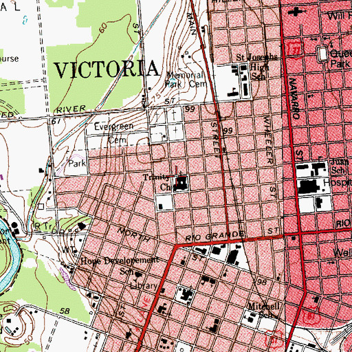 Topographic Map of Trinity Church, TX