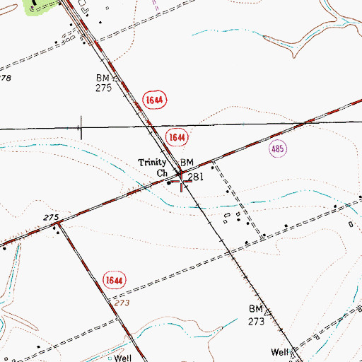 Topographic Map of Trinity Church, TX