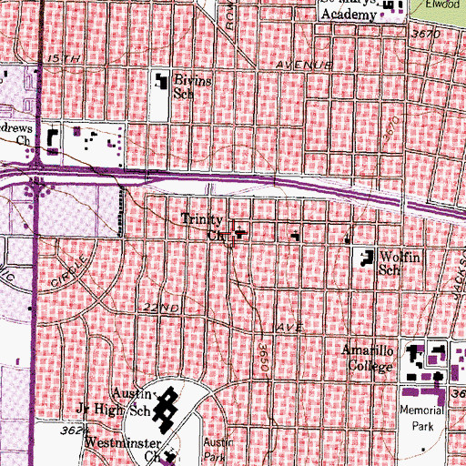 Topographic Map of Trinity Church, TX