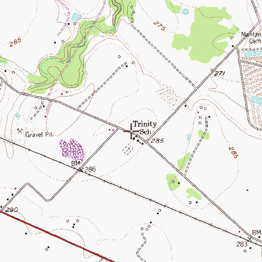 Topographic Map of Trinity School, TX