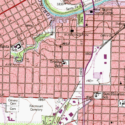 Topographic Map of Trinity School, TX