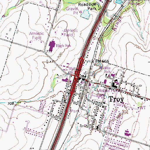 Topographic Map of Troy, TX