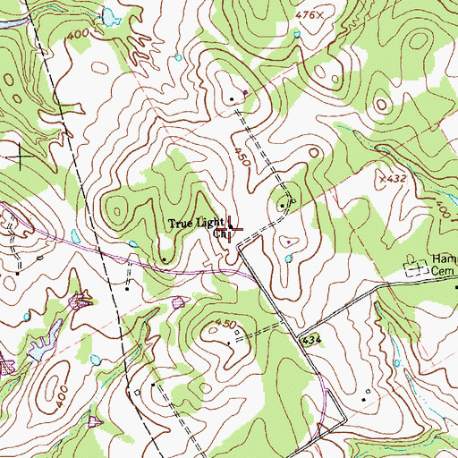 Topographic Map of True Light Church, TX