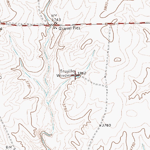 Topographic Map of Trujillo Windmill, TX