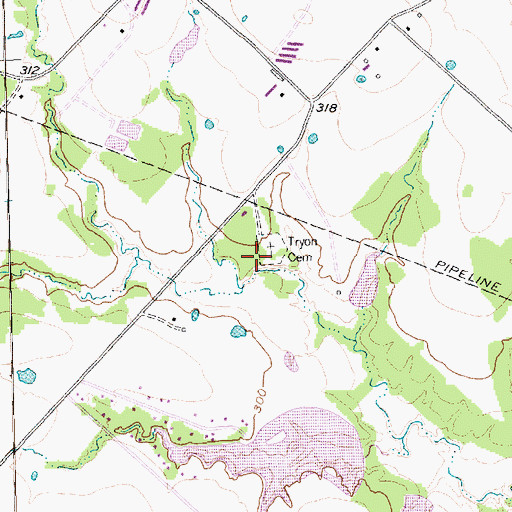 Topographic Map of Tryson Cemetery, TX