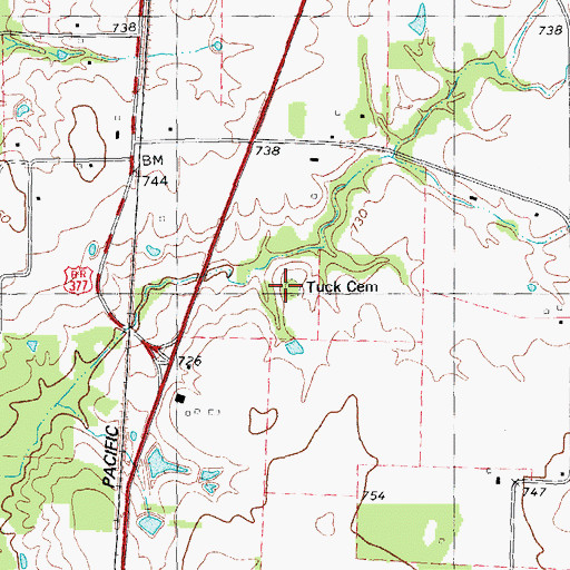 Topographic Map of Tuck Cemetery, TX