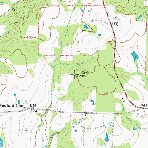 Topographic Map of Tucker Cemetery, TX
