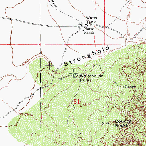Topographic Map of Whitehouse Ruins, AZ