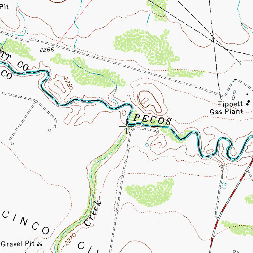 Topographic Map of Tunas Creek, TX