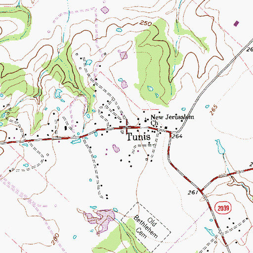 Topographic Map of Tunis, TX