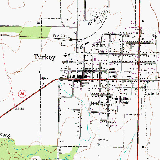 Topographic Map of Turkey, TX