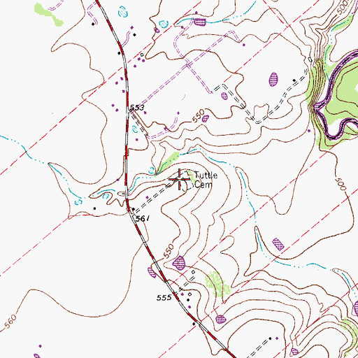 Topographic Map of Tuttle Cemetery, TX