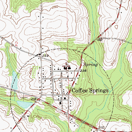 Topographic Map of Coffee Springs High School, AL