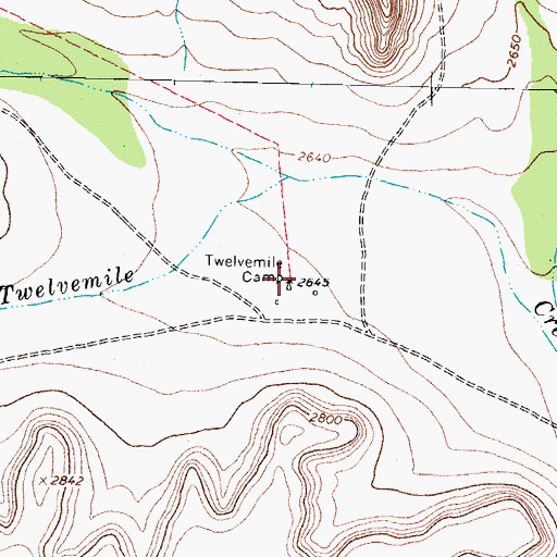 Topographic Map of Twelvemile Camp, TX