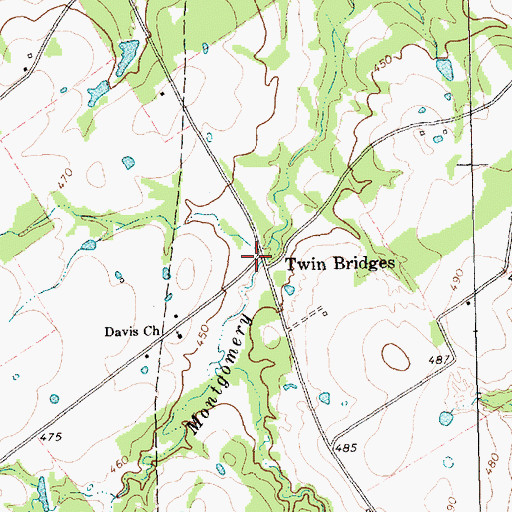 Topographic Map of Twin Bridges, TX