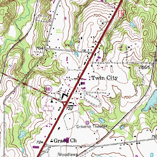 Topographic Map of Twin City, TX