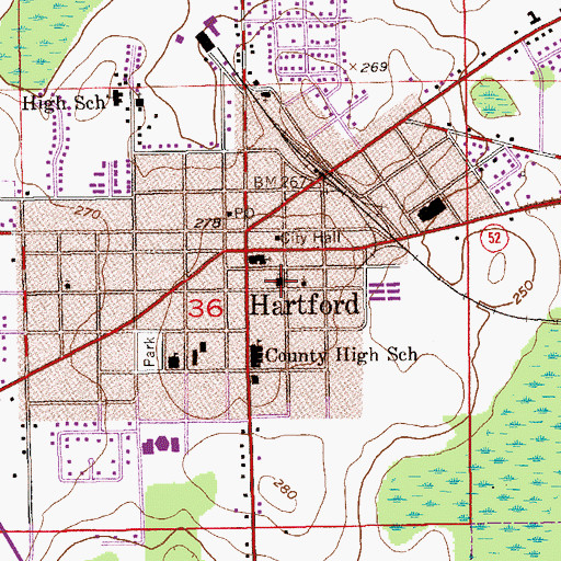 Topographic Map of First Baptist Church, AL