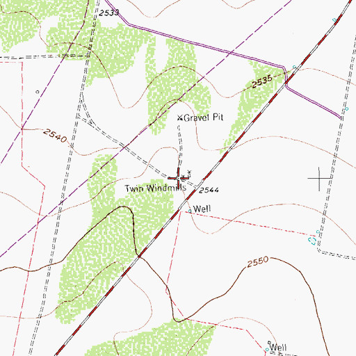 Topographic Map of Twin Windmills, TX
