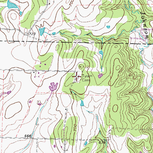 Topographic Map of Tyson Cemetery, TX