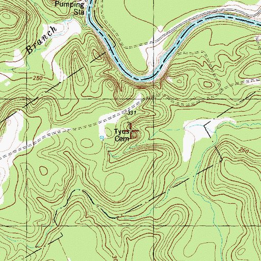 Topographic Map of Tyus Cemetery, TX