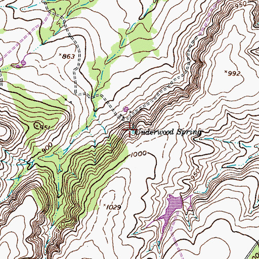 Topographic Map of Underwood Spring, TX
