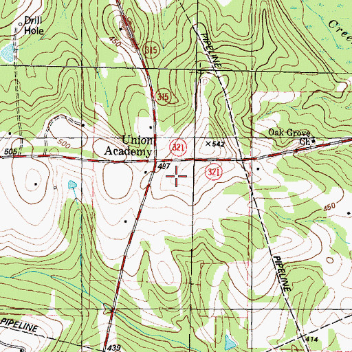 Topographic Map of Union Academy, TX