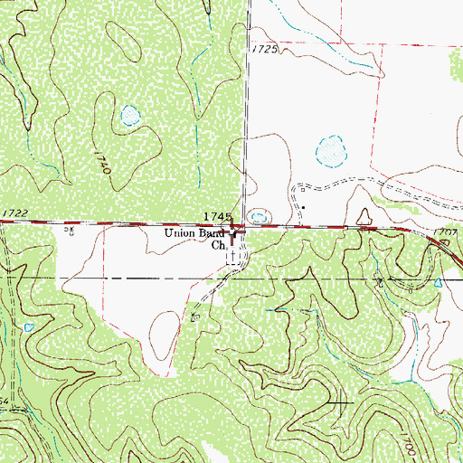 Topographic Map of Union Band Church, TX