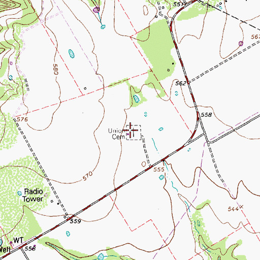 Topographic Map of Union Cemetery, TX