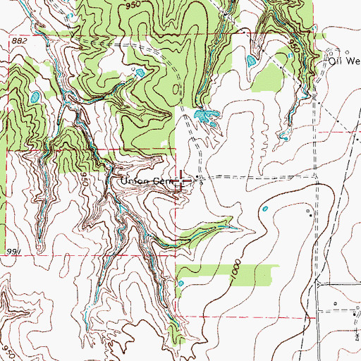 Topographic Map of Union Cemetery, TX