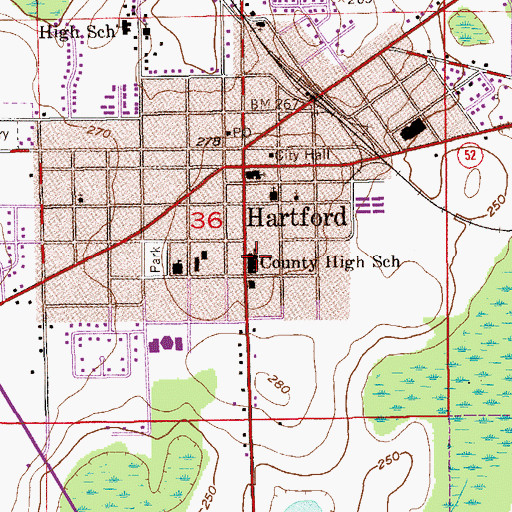 Topographic Map of Geneva County High School, AL