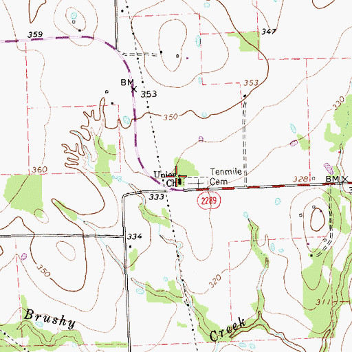 Topographic Map of Union Church, TX