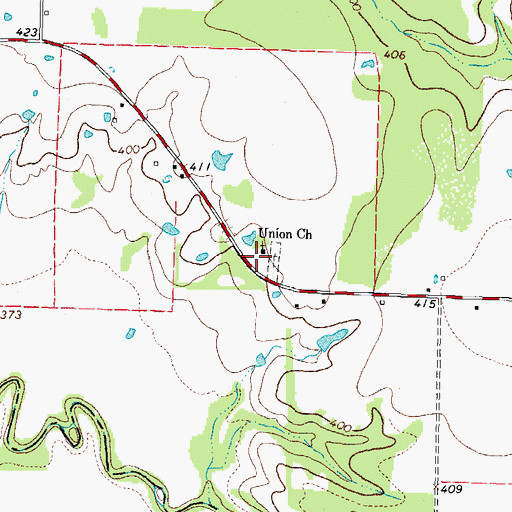 Topographic Map of Union Church, TX