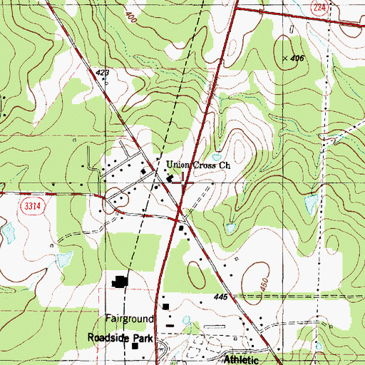Topographic Map of Union Cross Church, TX