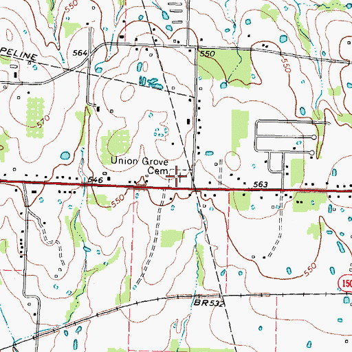 Topographic Map of Union Grove Cemetery, TX