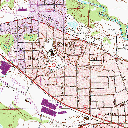 Topographic Map of Geneva High School, AL
