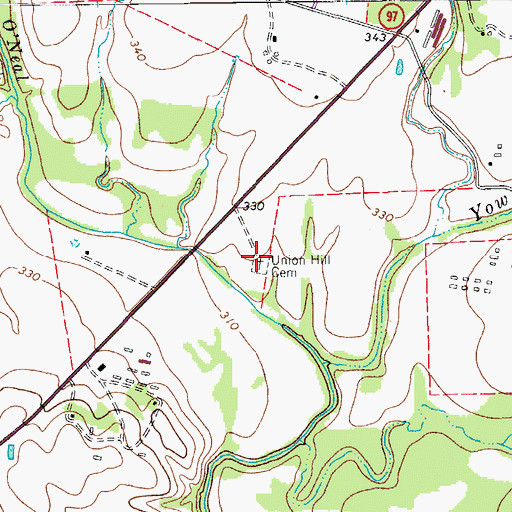 Topographic Map of Union Hill Cemetery, TX